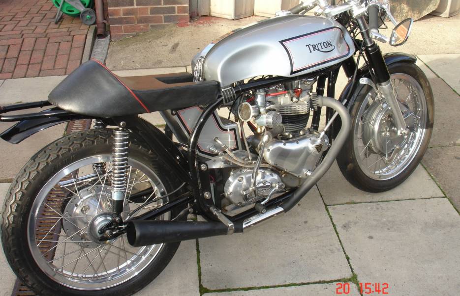 Triton Cafe Racer motorcycle. Triumph Norton Featherbed not Velocette motorbike